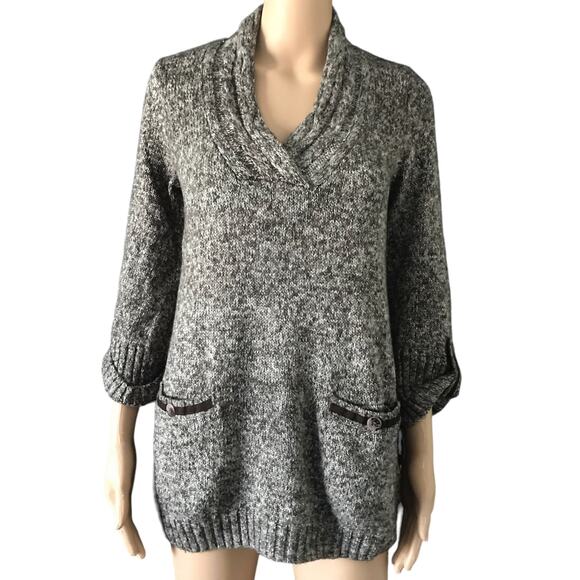 Style & Co. Brown Beige Espresso Combo Mock Wrap Sweater Tunic S - Picture 1 of 4